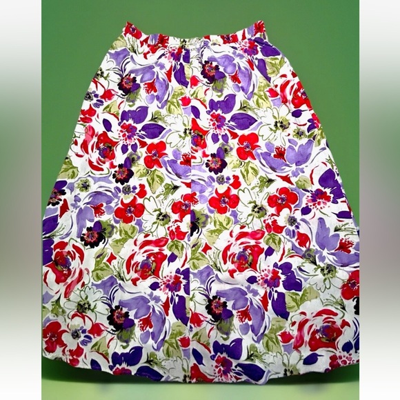 Koret Women’s Linen Blend A-Line Bright Floral Skirt Multi 10 - Picture 1 of 10